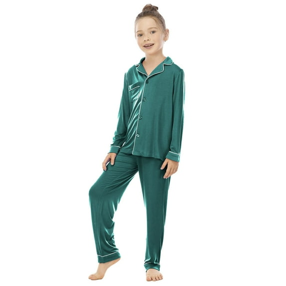 LUOGENLI Pajamas Girls Christmas Pajamas Size 6T Unisex Toddler Pajama Set Long Sleeve & Pants Comfortable Fabric Button up Collar Loose Fit Homewear Dark Green 5-6 Years