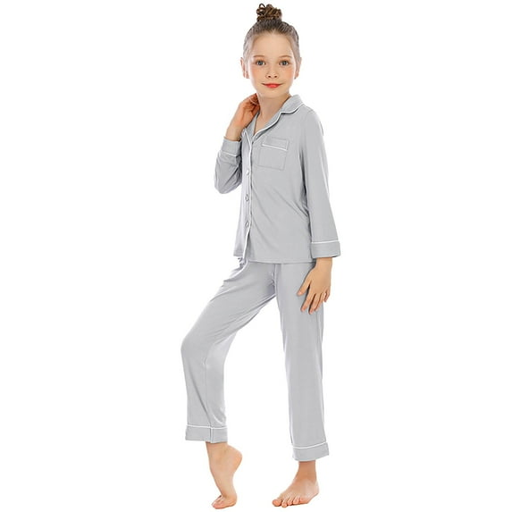 LUOGENLI Pajamas Girls Christmas Pajamas Size 7-8 Shorts Unisex Toddler Pajama Set Long Sleeve & Pants Comfortable Fabric Button up Collar Loose Fit Homewear Grey 6-7 Years