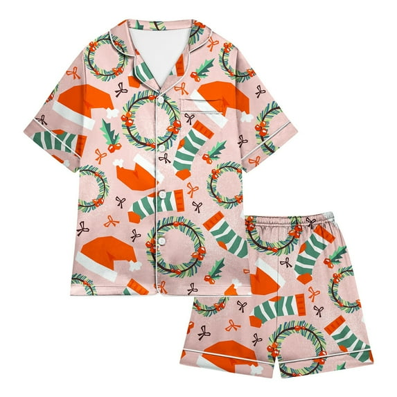 LUOGENLI Pamajas Girls Christmas Pajamas Size 12-14 Big Kids Cotton Little Baby Girls Boys Pajamas Set Christmas Satin Silk Kids Sleepwear 2 Piece Button down Classic Loungewear Shorts 12-13 Years
