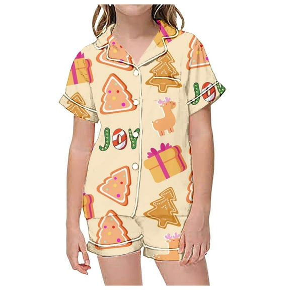LUOGENLI Pamajas Girls Christmas Pajamas Size 5 Princess Children's Christmas Print Short Sleeve Shorts Cardigan Children's Pyjamas Two Sets Girls Christmas Pajamas Size 6 Summer Blue 2-3 Years
