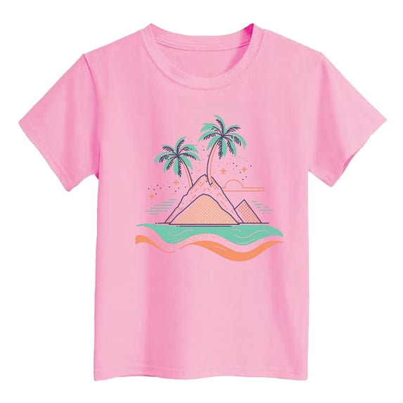 LUOGENLI Shirts Boys Girls' Island Print Casual T Shirt Fashion Kids' Comfort Fit Top for Beach & Daily Wear The 7th of July Shirts for Girls 8-10 White Cute Tops for Girls 8-9 3-4 Years