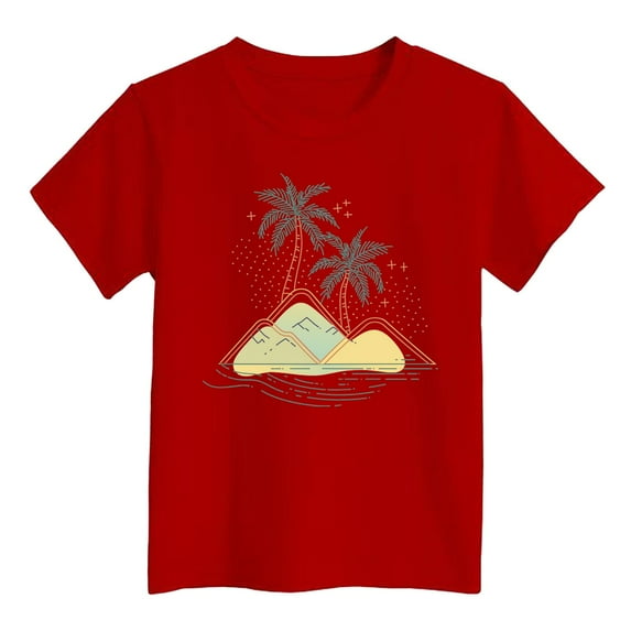 LUOGENLI Shirts Boys Girls' Island Print Casual T Shirt Fashion Kids' Comfort Fit Top for Beach & Daily Wear Shirts for Girls 12-14 Trendy Summer Tops for Girls 7-8 Red 5-6 Years