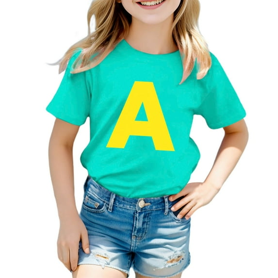 LUOGENLI Shirts Children's Fashion Letter Printed T Shirt Casual and Comfortable Top for Boys and Girls Shirts for Girls 4T 5T The 7th of July Shirts for Girls 10-12 Tight Mint Green 8-9 Years