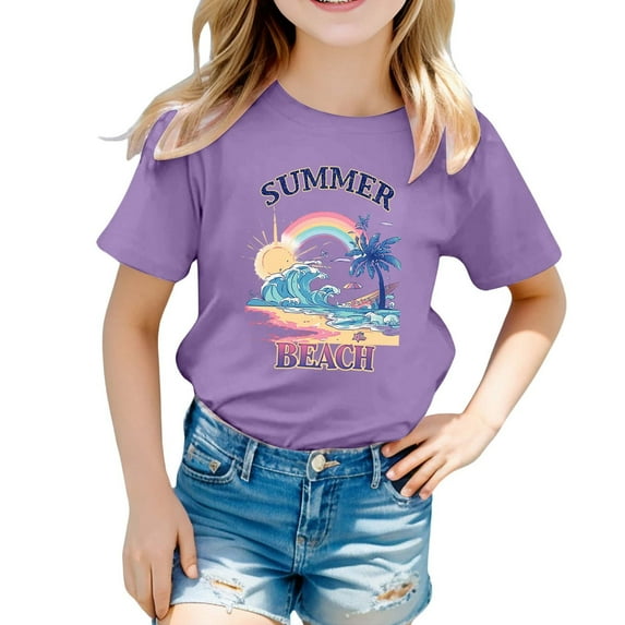 LUOGENLI Shirts Children's Fashion Print Loose Casual Short Sleeve Top for Kids Comfortable Summer T Shirt for Boys and Girls Shirts for Girls 12-14 Trendy Light 2-3 Years