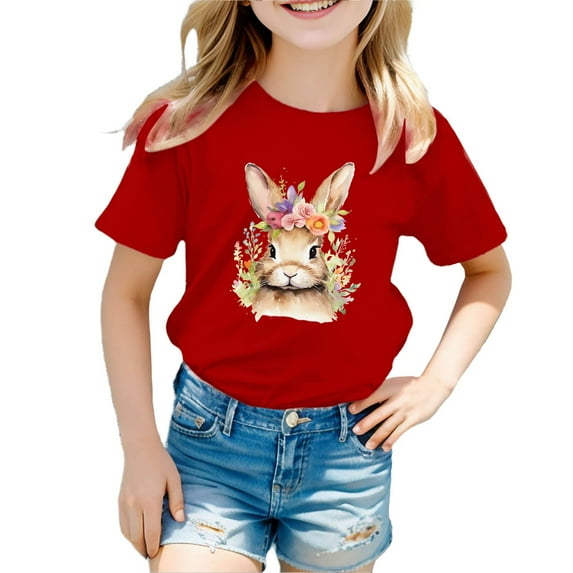 LUOGENLI Shirts Easter Children's Cute Rabbit Easter Egg Casual T Shirt The 7th of July Shirts for Girls 10-12 The 7th of July Shirts for Girls 10-12 Cropped Red 4-5 Years