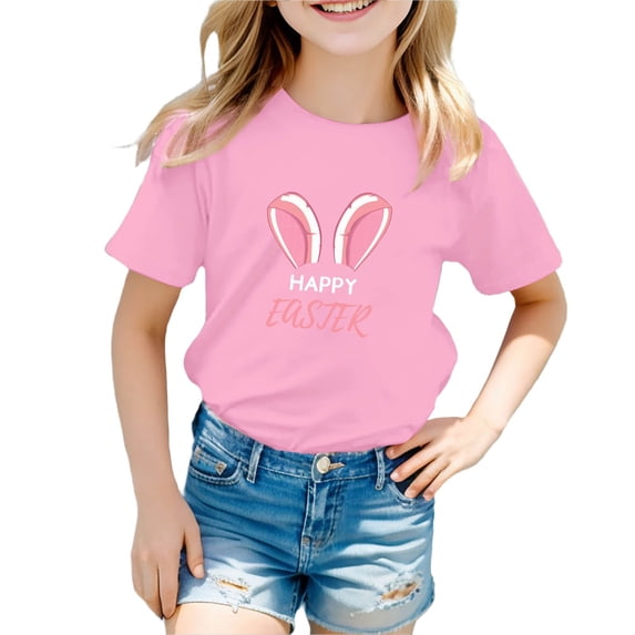 LUOGENLI Shirts Easter Children's Cute Rabbit Easter Egg Casual T Shirt Shirts for Girls 4T Summer Tops for Girls 13-14 5-6 Years