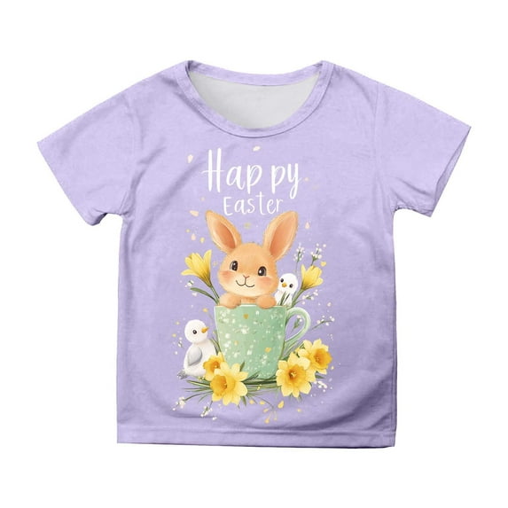 LUOGENLI Shirts Easter Girls Short Sleeve Printed T Shirt Top Casual Shirt Shirts for Girls 10-12 Trendy Summer Summer Tops for Girls 10-12 Trendy 3-4 Years