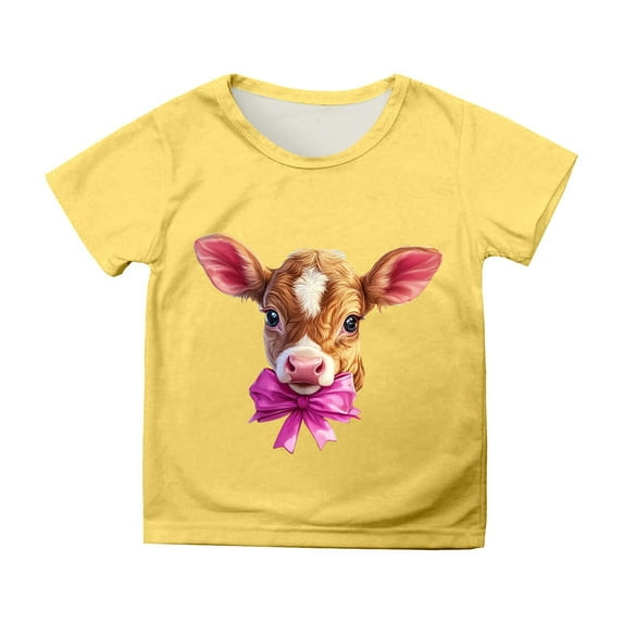 LUOGENLI Shirts Easter Girls Short Sleeve Printed T Shirt Top Casual Shirt Tops for Girls 14-16 Trendy The 7th of July Shirts for Girls 8 to 9 Yellow 8-9 Years