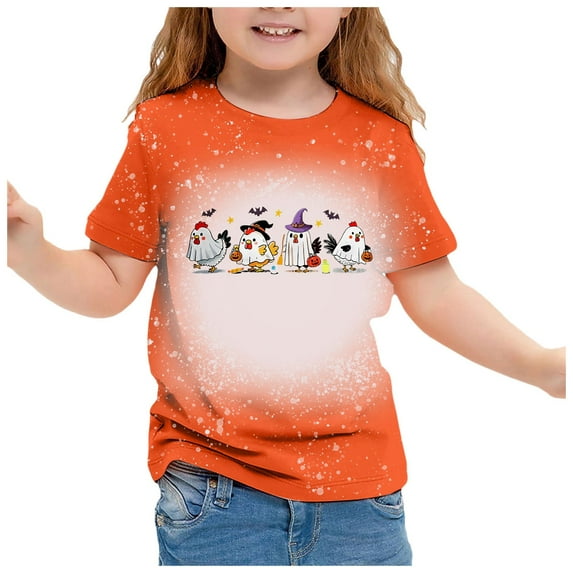 LUOGENLI Shirts for Girls 14-16 Cute Kids Girls Cute Graphic Print Round Neck Short Sleeve Tee Summer Casual T Shirt Crop Tops for Girls 8-9 Tops for Girls 7-8 Trendy Orange 4-5 Years