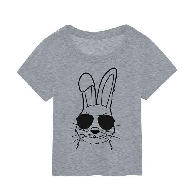 LUOGENLI Shirts for Girls 45 Toddler Summer Children's Easter Cartoon Bunny Print Short Sleeved