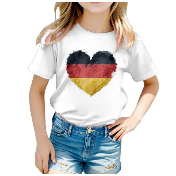 LUOGENLI Shirts for Girls 8-10 Kid Flag Of Germany Print Short Sleeve Round Neck T Shirt Floral Fashion Trend Bottoming Shirt Tops Shirts for Girls 14-16 Trendy 10-11 Years