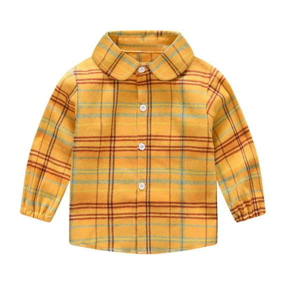 LUOGENLI Shirts Toddler Boys Girls Shirt Coat Jacket Plaid Long Sleeve Kids Lapel Button Tops Outwear Shirts for Girls 5T Crop Tops for Girls 12-14 Yellow 3-4 Years