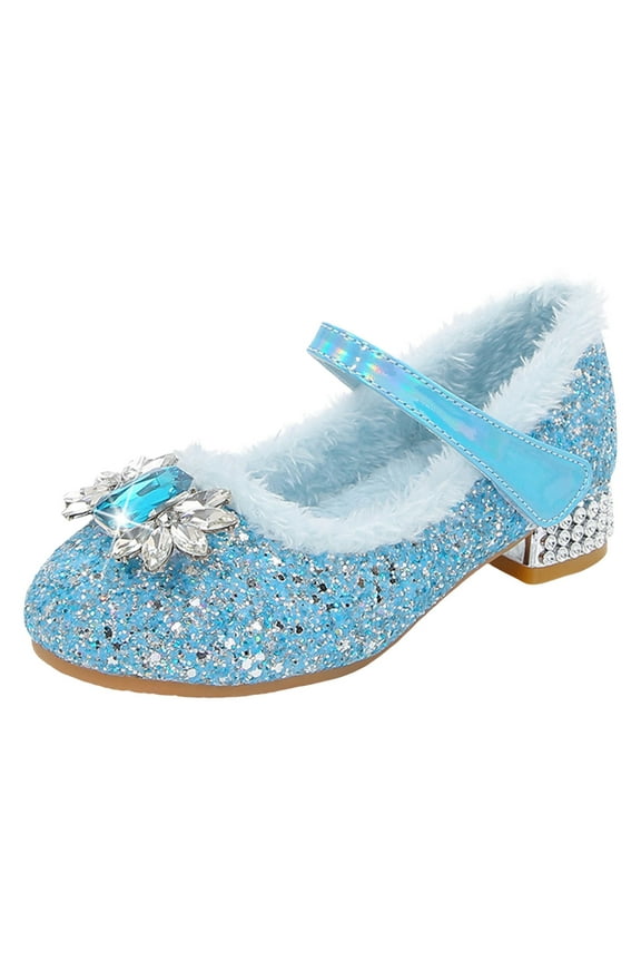 Shoes for Girls Size 11 White Children Warm Thick Heeled Shoes with Soles Fashionable Princess Casual Flat Shoes with Diamonds Girls Shoes Size 10 Little Girls 30