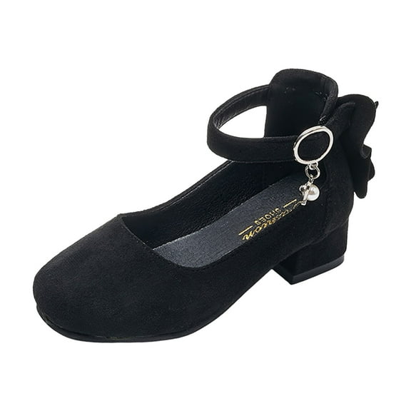 LUOGENLI Slippers Girls Slippers Size 10/11 Children Shoes Thick High Heel Sandals Fashion Bow Small High Heel Princess Sandals Girls Slippers Size 2-3 Black 28