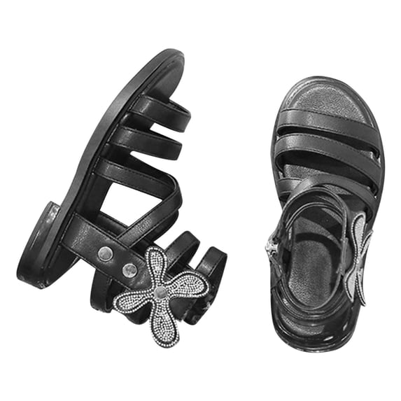 LUOGENLI Slippers Girls Slippers Size 3 Green Girls' Sandals Summer Fashion Children's Rhinestone Roman Sandals Korean Edition Soft Sole Fashion Princess Shoes Trend Black 28