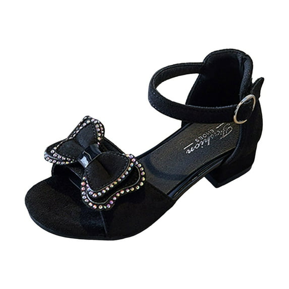 LUOGENLI Slippers Girls Slippers Size 4-5 Big Kids Children Shoes Thick Heel Sandals Fashion Bow Small High Heel Princess Sandals Kids Slippers Girls Size 10 Girls Slippers Size 2 Black 32