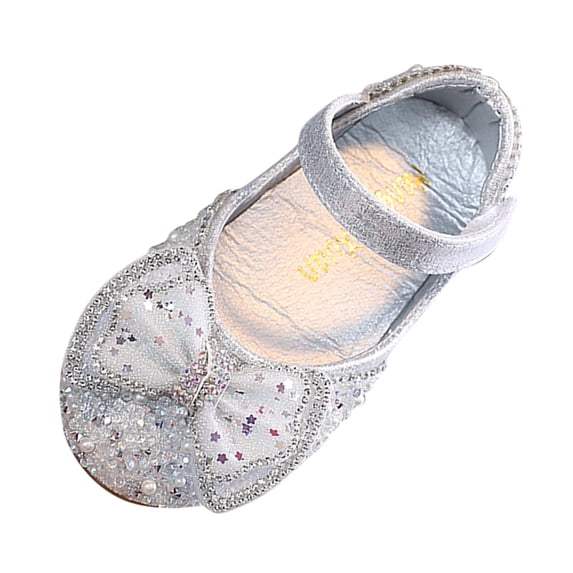 LUOGENLI Slippers Kids Slippers Girls Bulk Fashion Spring and Summer Girls Sandals Party Dress Dance Show Princess Shoes Pearl Rhinestone Bowknot Round Toe Low Heel Comfortable Silver 24