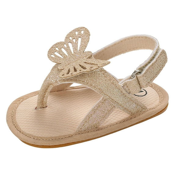 LUOGENLI Slippers Slippers for Girls Size 13-1 Spring and Summer Children Baby Todller Shoes Boys and Girls Sandals Pinch Toe Solid Color Shiny Bow Hook Loop Comfortable Girls Slippers Size 3 Gold 2