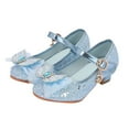 thumbnail image 1 of LUOGENLI Slippers Slippers for Girls Size 4.5 Girls Sandals Closed Toe Heels Wedding Party Shoes Sequins Bow for Toddler Girls Slippers Size 5 Big Girls Blue 28, 1 of 9