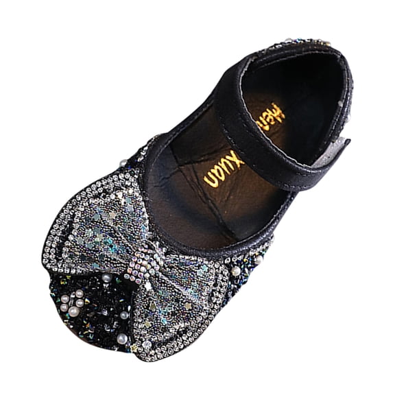 LUOGENLI Slippers Slippers for Girls Size 6 Fashion Spring and Summer Girls Sandals Party Dress Dance Show Princess Shoes Pearl Rhinestone Bowknot Round Toe Low Heel Comfortable Black 27