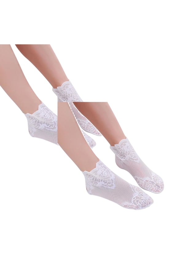 Socks Womens Size 9-11 Crew Women Solid Rose Pattern Lace Mesh Socks Hollow Ruffle Non Socks Toe Socks *2Pcs Socks for Men 9-12 Socks for Girls 10-12 Years