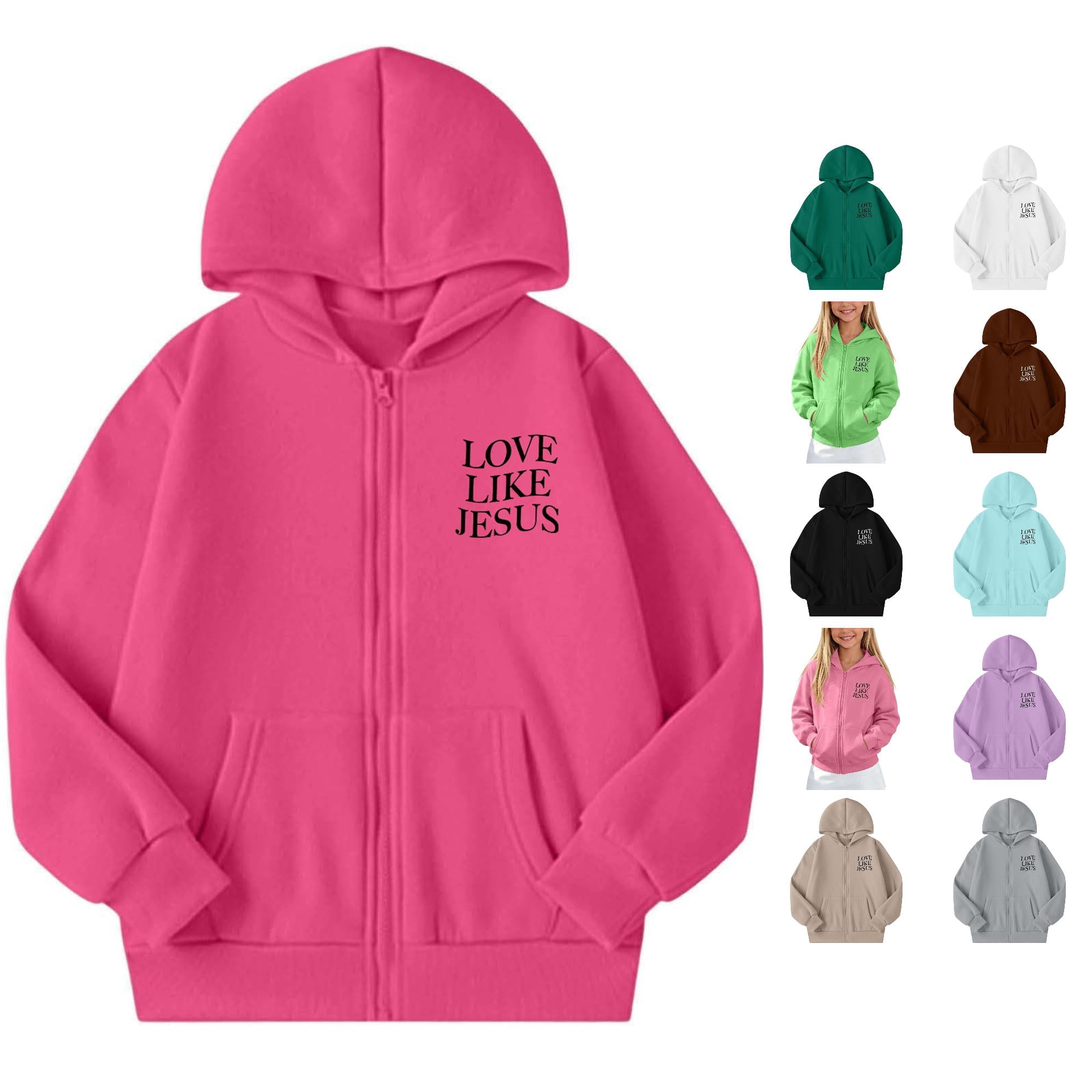 Solid Soft Pink Color LUOGENLI Solid Color Sweatshirt Full Zip Letter Hoodie For Girls Soft ...