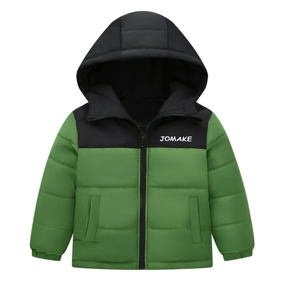 LUOGENLI Suit Jacket for Girls 12-14 Toddler Boys Girls Winter Patchwork Coat Hooded Jacket Wear Thicken Windproof Zipper Warm Outwear Girls Jackets Size 6 Green 2-3 Years