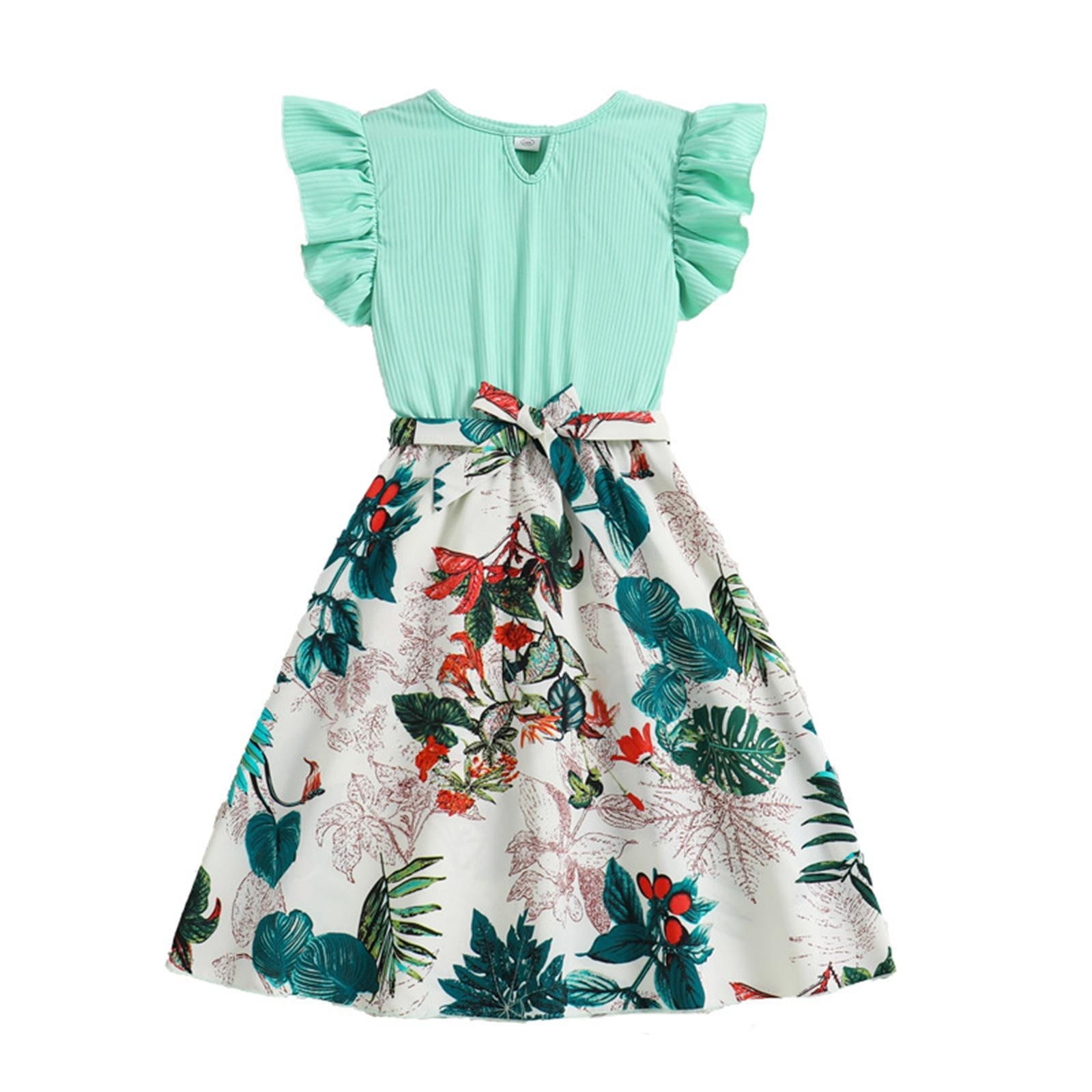 LUOGENLI Summer Dresses For Girls 12-14 Years Old Kid's Clothes 2024 Spring Summer Children's Clothing New Children's Clothing Lace Sleeve Printed Dress Dresses For Girls Size 6/7 8-9 Years