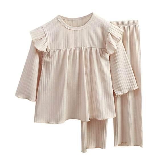 LUOGENLI Summer Tops for Girls 2024 Trendy Kids Girls Soft Comfy Long Sleeve Solid Color Sleepwear Spring Summer Pajamas 2Pcs Set Tops for Girls Trendy Tops for Girls 14-16 Trendy 3-4 Years