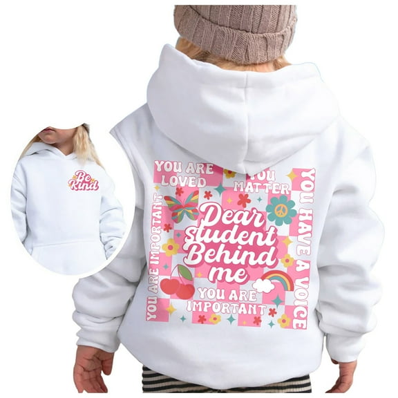 LUOGENLI Sweatshirts for Girls 10-12 Years Old Girl's Hoodie Long Sleeve Soft Sweatshirt Graphic Hoody Kids Cute Pullovers Top Clothes for Girls Girls Sweatshirts Size 6 White 12-13 Years