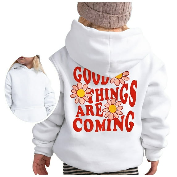 LUOGENLI Sweatshirts for Girls Girl's Hoodie Long Sleeve Soft Sweatshirt Graphic Hoody Kids Cute Pullovers Top Clothes for Girls Sweatshirts for Girls 14-16 White 11-12 Years