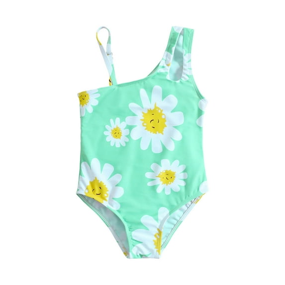 LUOGENLI Swimsuit Girls Easter Swimsuits Size 8-10. Two Piece Kids Girls Easter Swimsuits One Shoulder Ruffle Swimwear Plaid Bathing Suit Girls Swimsuit Size 7-8 Bikini Green 120