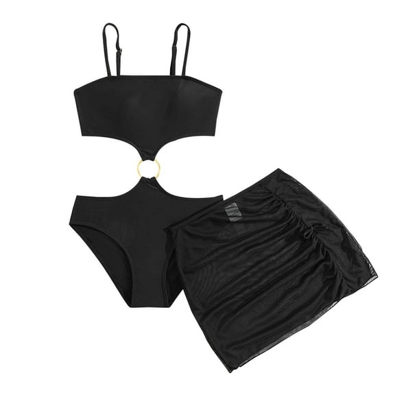 LUOGENLI Swimsuit Girls Swimsuits Size 10-12 with Bra Pad 1 Piece Black Toddler Girls Swimwear Set 3 Piece Adjustable Strap Swimsuit with Bikini Bottoms for Baby Girls Black 10-11