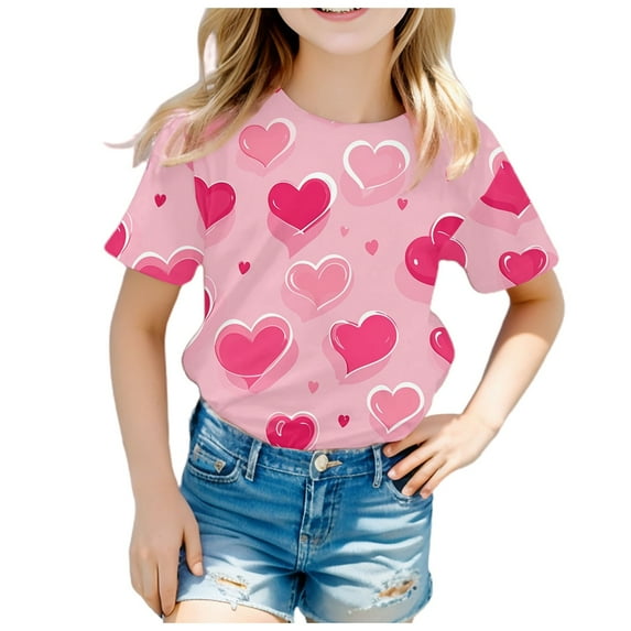 LUOGENLI T Shirts Valentine's Day for Girls 10-12 Years Old Children's Valentine's Day Fashion Printed Short Sleeved Top Girls St. Patrick's Day T Shirts Size 14-16 4-5 Years