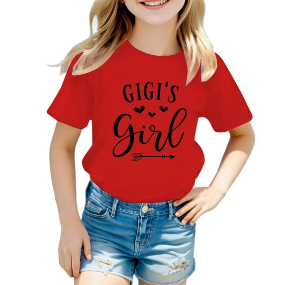 LUOGENLI T Shirts Valentine's Day for Girls 6-7 Kid Girls Cute Graphic Round Neck Short Sleeve Tee Summer Casual T Shirt Girls St. Patrick's Day T Shirts Size 8 Tie Dye Red 8-9 Years