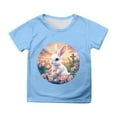 thumbnail image 1 of LUOGENLI T-shirts Easter Girls Short Sleeve Printed T Shirt Top Casual Shirt Cute Summer Easter Tops for Girls 10-12 Fancy Sky Blue 6-7 Years, 1 of 4