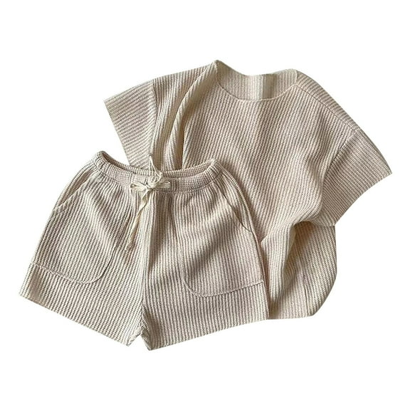LUOGENLI Toddler Girl Summer Outfits 4T-5T Summer Baby Loose Knitted Short Sleeve Home Clothes Solid Color Suit Sports Set Set Casual Going Out Girls Summer Outfits Size 6X-7 6-12 Months