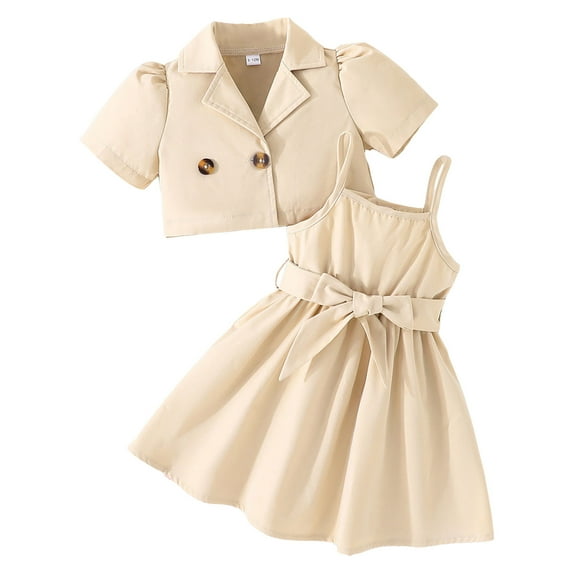 LUOGENLI Toddler Girl Summer Outfits 4T Sets 4th of July Toddler Girls Summer Short Sleeve Solid Color Coat Dress Outfits Clothes Set Fashion Clothes 4th of July Outfits Girls 6 6-9 Months