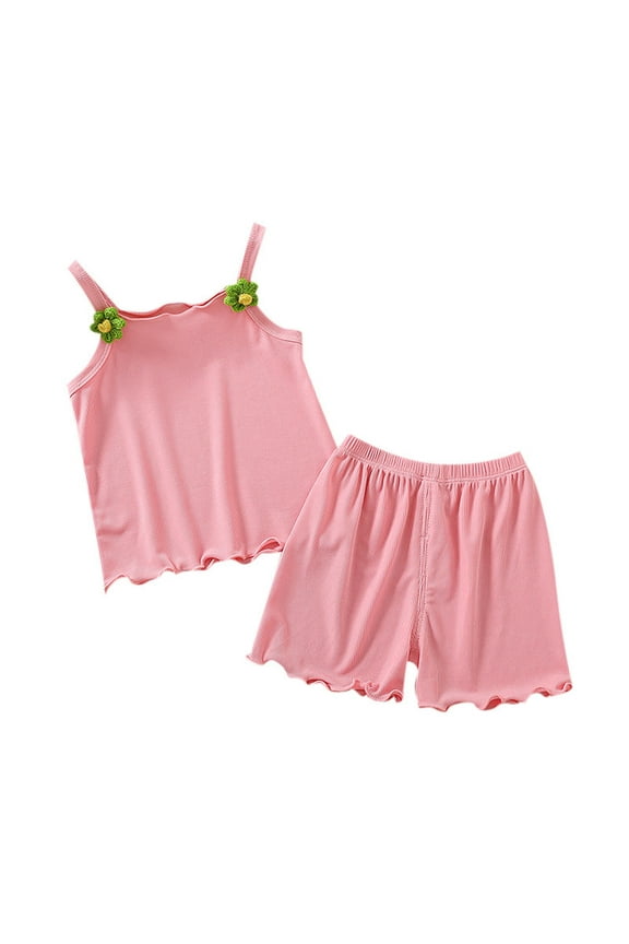 Toddler Girls Summer Outfits 4T Summer Toddler Baby Girl Summer Two Piece Outfit Set Sleeveless Camisole Strap Tank Top and Shorts Folwer Clothes 3-4 Years
