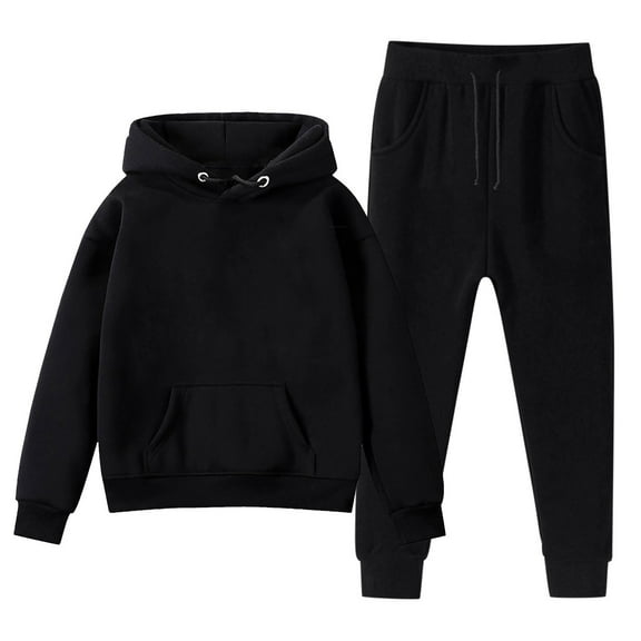 LUOGENLI Toddler Outfits for Girls 4T Kids Hoodie Sweatshirt and Sweatpants Solid Color Pullover Hoodie Set Tracksuit 2 Piece Outfits Outfits for Girls 10-12 Outfits for Girls 14-16 Black 110