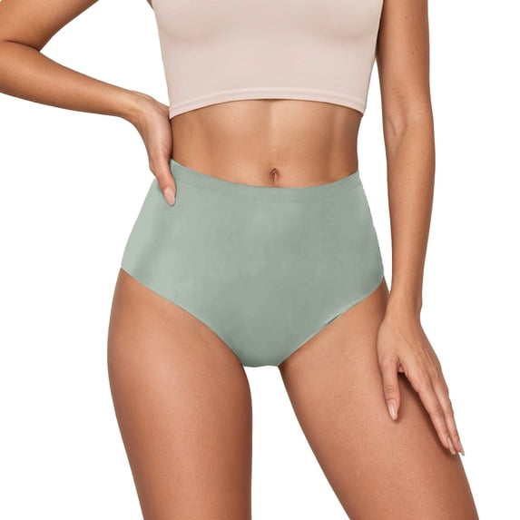 LUOGENLI Women's High‑Waist 1 Piece Seamless Ice Silk Panties, Ultra‑Thin Invisible Solid‑Color Triangle Underwear Green M