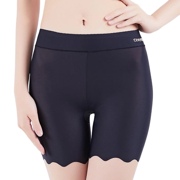 LUOGENLI Women's Plus‑Size Ice Silk Anti‑Chafing Safety Shorts, Summer Ultra‑Thin Seamless Scalloped Hem Boyshort Underwear For Wedding Dress Black XL