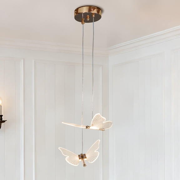 LUOLAX 11.81-Inch Two-Head Butterfly Bedside Pendant Light, Two-Head Butterfly Pendant Lamp, Butterfly Shape Two-Head Pendant Light, Bedside Bedroom Balcony Pendant Light