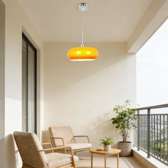 LUOLAX 11-Inch Retro MCM Orange Single-Head Glass Pendant Light, Retro MCM Orange Glass Pendant Lamp, Single-Head Orange Glass Pendant Light, Dining Room Bar Bedroom Pendant Light