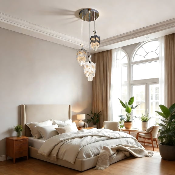 LUOLAX 12-inch Modern Creative Silver Round Slanted Three-Head Pendant Light, Suitable for Dining Room, Bedroom, and Living Room Decorative Lighting, Nordic Style Art Chandelier
