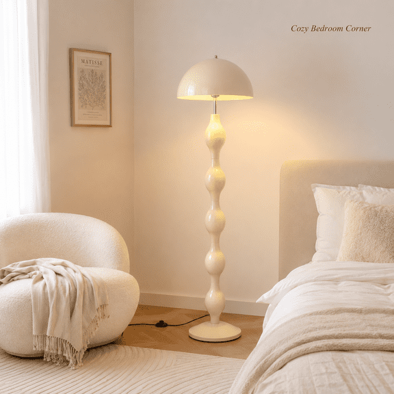 LUOLAX 15.39-Inch Cream White Wave Pole Mushroom Head Floor Lamp, Cream White Wave Pole Floor Lamp, Mushroom Head Shape Floor Lamp, Living Room Bedroom Study Floor Lamp