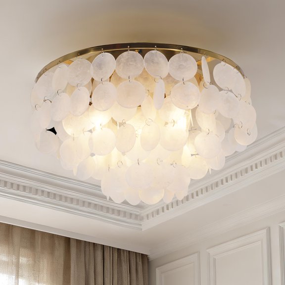 LUOLAX 15.74-Inch Gold Shell Dining Hallway Ceiling Light, Gold Shell Ceiling Light, Shell Shape Gold Ceiling Light, Dining Room Hallway Living Room Ceiling Light