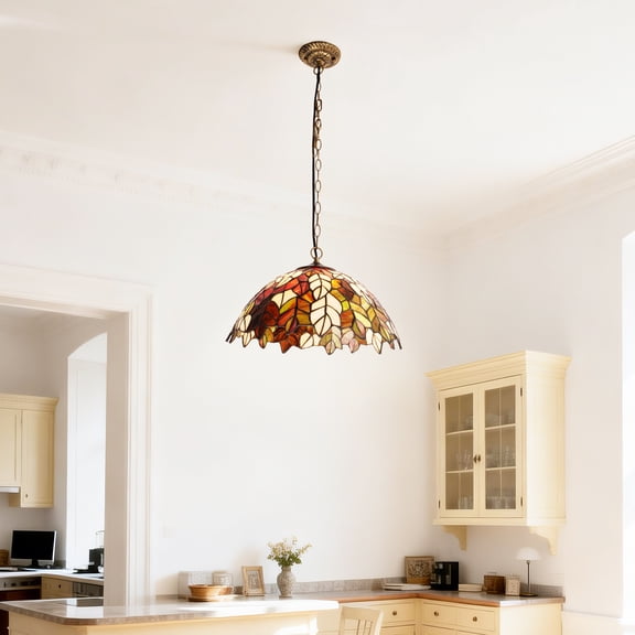 LUOLAX 16-inch European Country Style Leaf Chandelier, Decorative Lighting for Dining Room, Bedroom, and Balcony, Creative Glass Art Chandelier