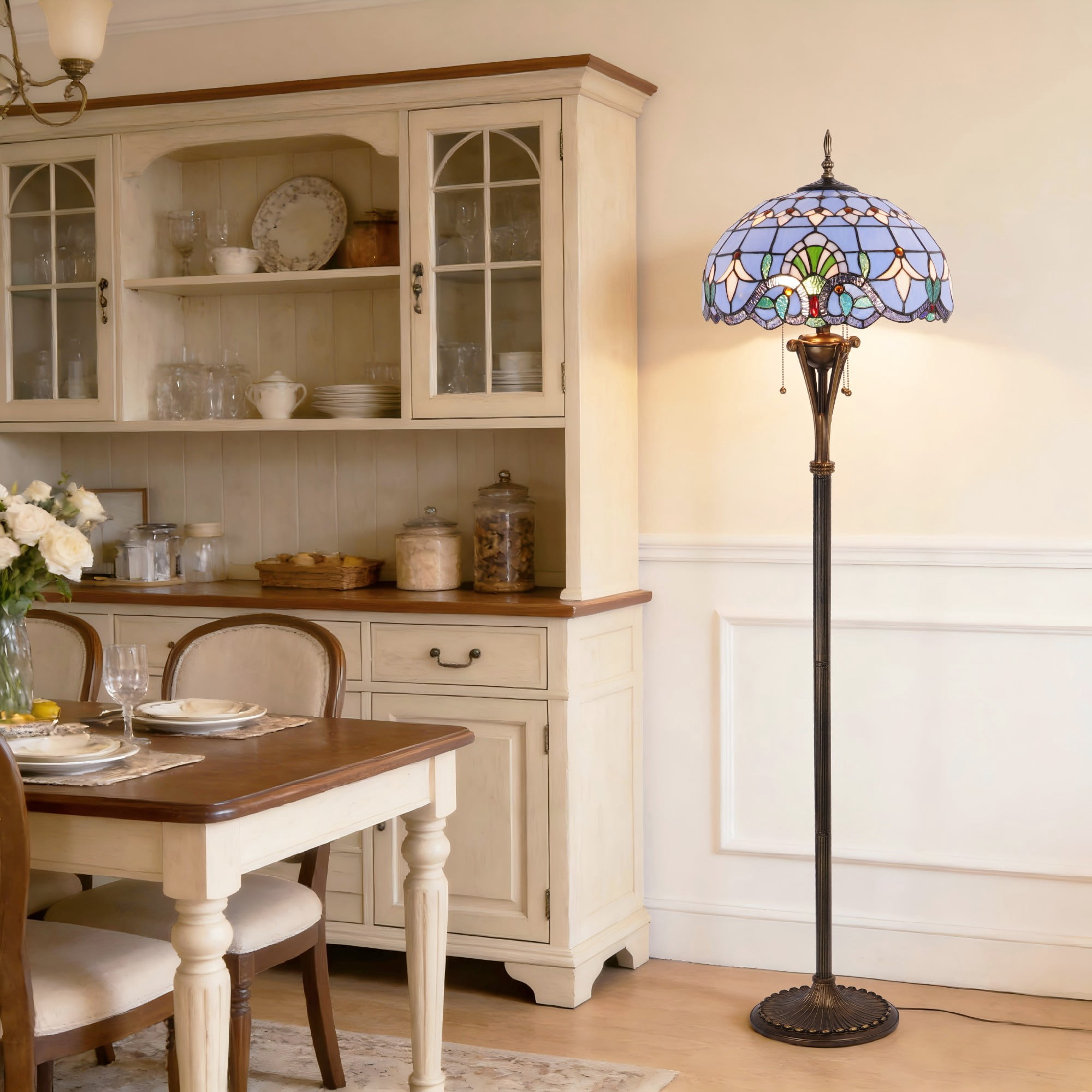 LUOLAX 16-inch European-style blue Baroque floor lamp, decorative lighting for living room, bedroom, and study, creative art floor lamp.