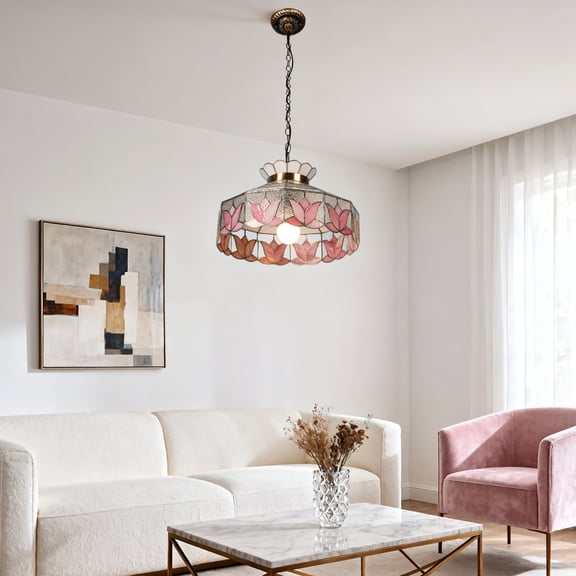 LUOLAX 16-inch European-style pink chandelier, creative lace-patterned lamp, decorative light for bedroom and living room.